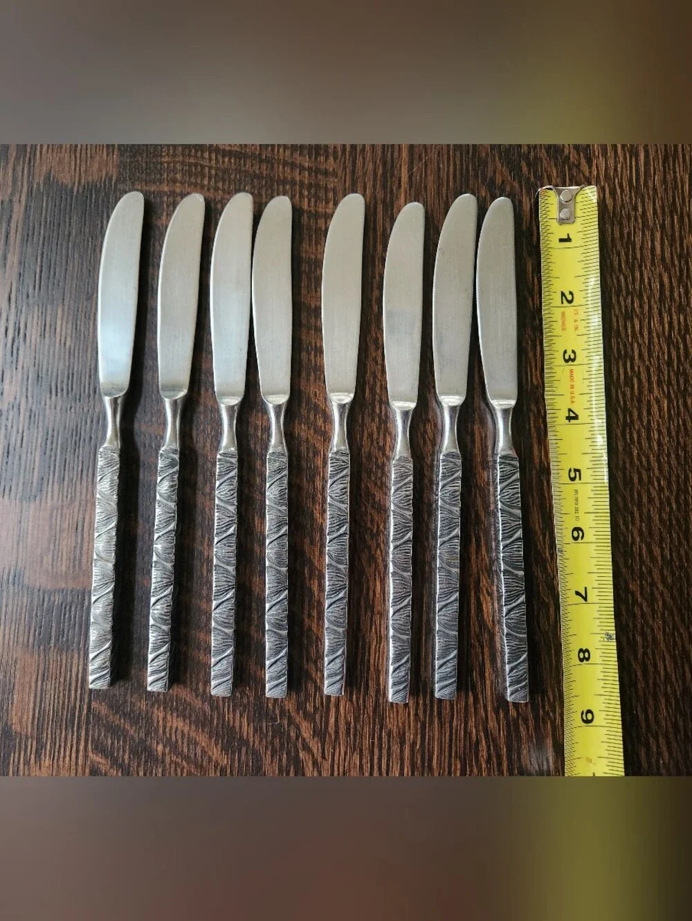 Orleans Silver Stainless Dinner Knives Exotic Pattern MCM Set of 8 - EUC $40